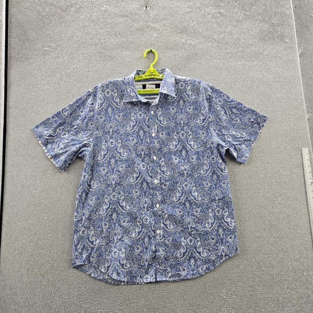 Nat‎ Nast Men Button Up Shirt L Blue Paisley Casual Short Sleeve